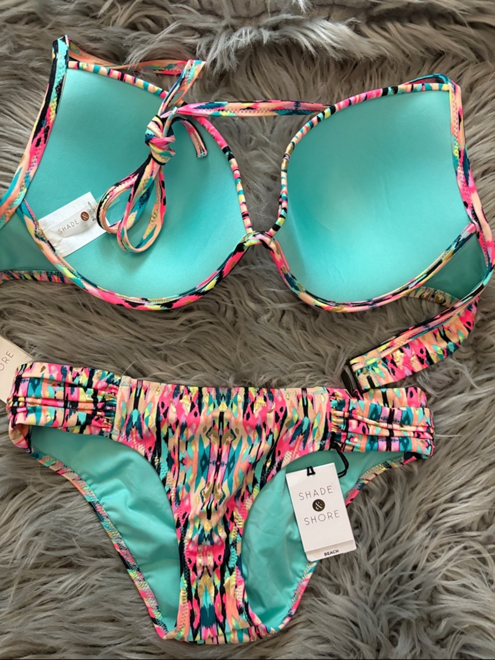 NWT Shade & Shore Neon Abstract Push-Up Bikini set 34DD & XS bottom - Picture 9 of 9